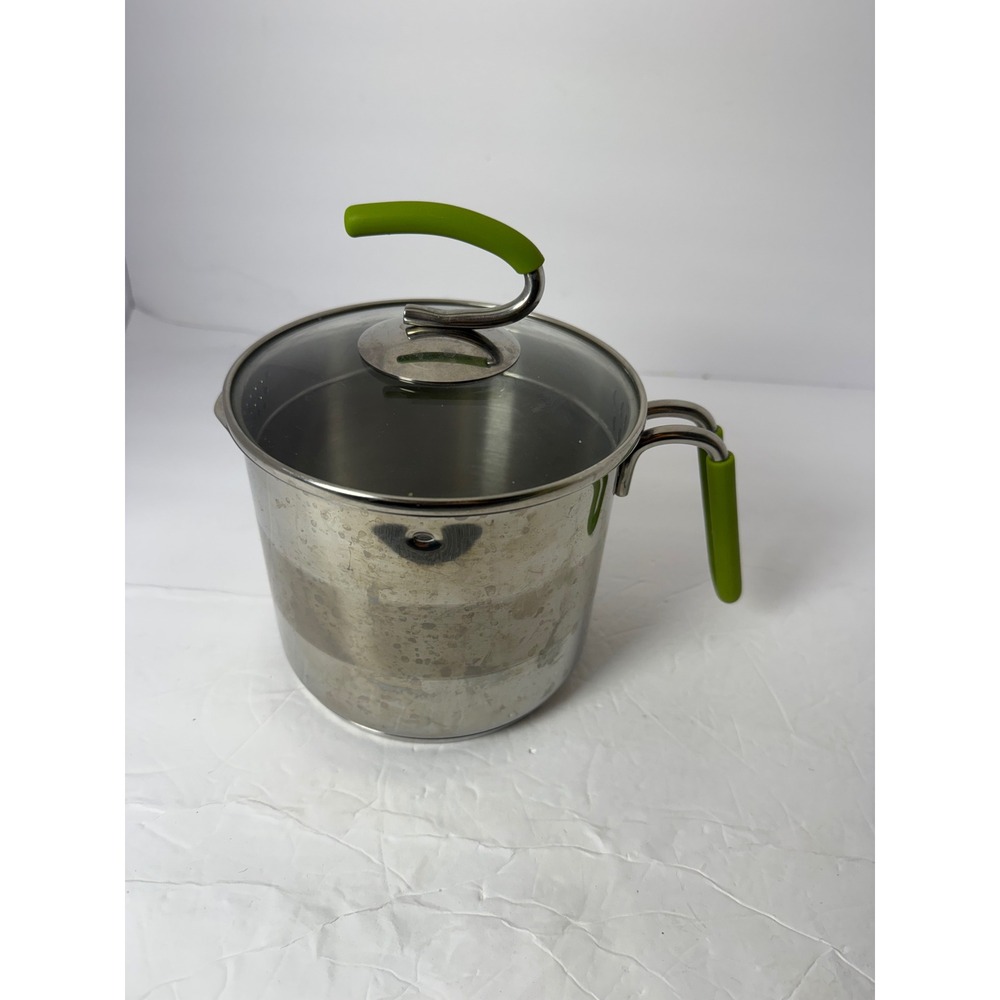 Kuhn Rikon 4223 Stainless Steel Straining Pot with Glass Lid Green Handles